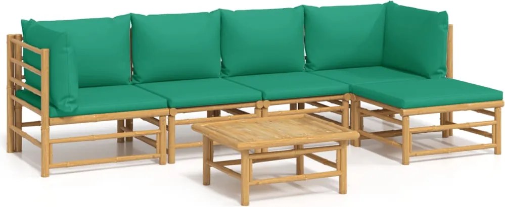 vidaXL 6 részes bambusz kerti ülőgarnitúra zöld párnákkal