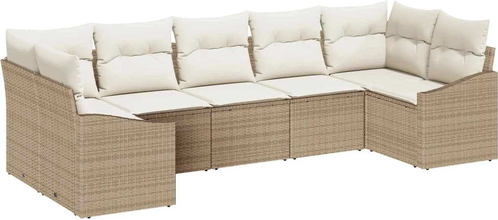 vidaXL Kerti Kanapé Szett tárolóval 7 pcs Beige és krém polirattan
