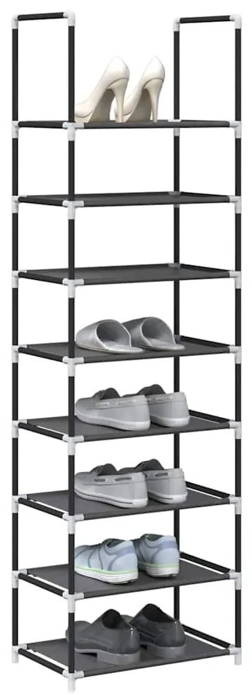 fekete nem szőtt szövetből cipőállvány 8 szintes 44x28x145 cm