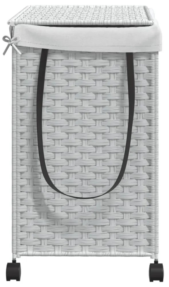 fehér rattan szennyeskosár kerekekkel 60x35x60,5 cm