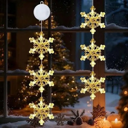 LED-es karácsonyi fényfüzér ablakra hópelyhek tapadókorongokkal 63 cm 2db