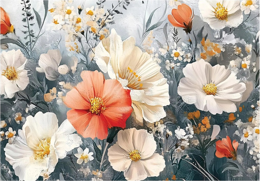 Fotótapéta levelek 3D Hatás virágok Modern elegáns nappali hálószoba Loft