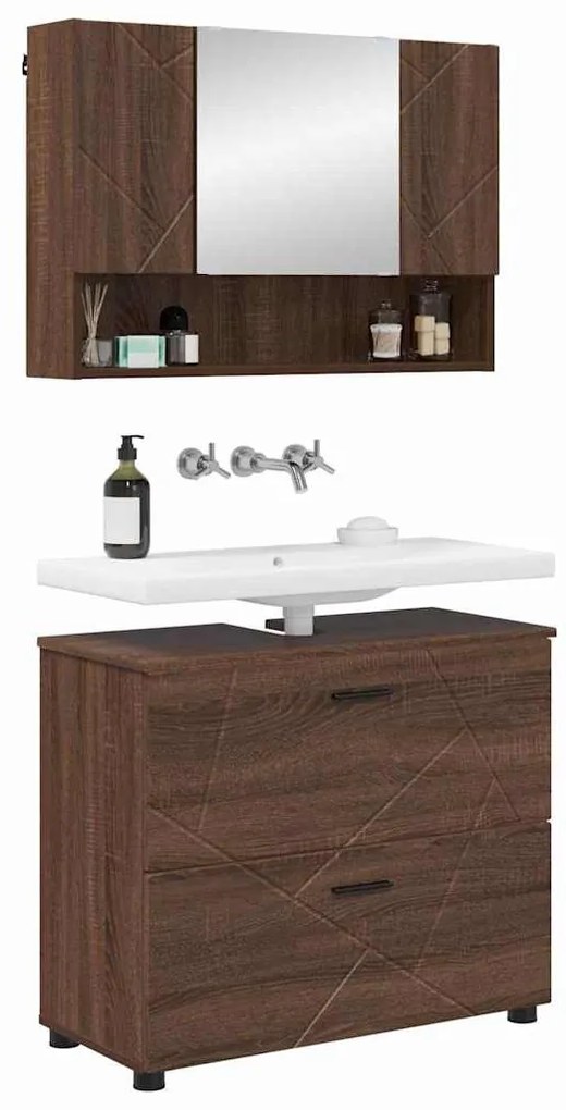 Fürdőszoba bútor szett 2 pcs barna tölgy 76.5 x 35 x 64 cm
