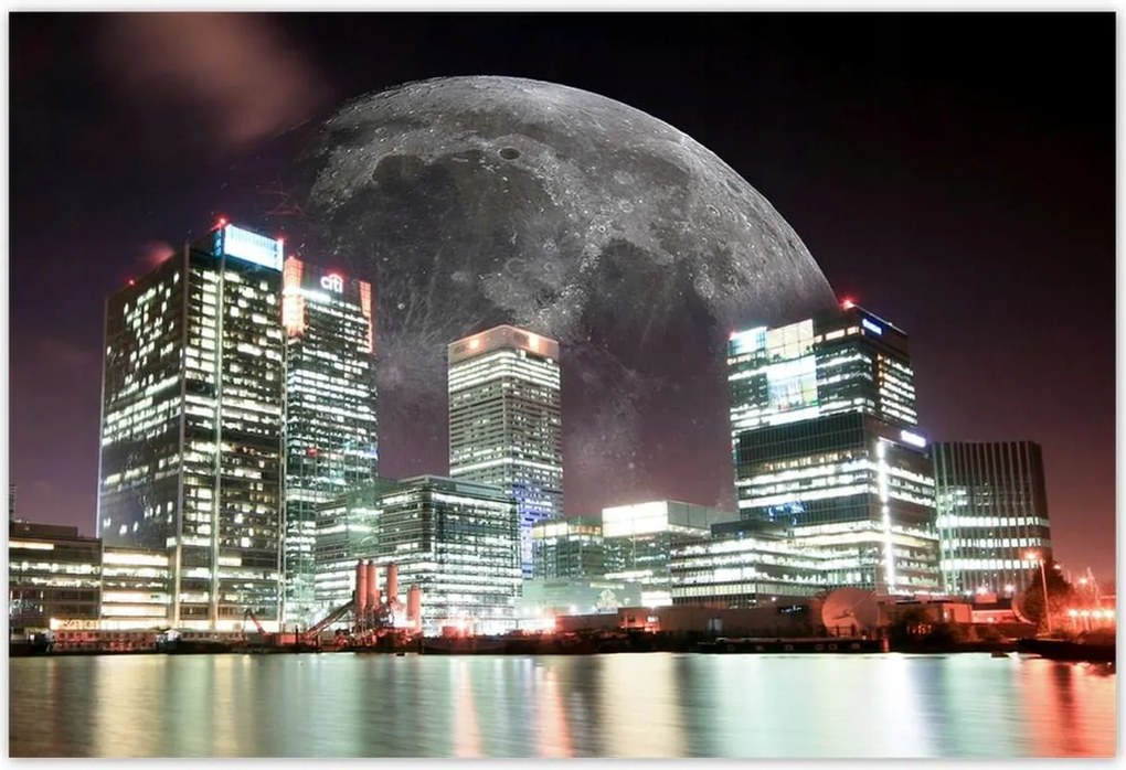 Poszterek 155x105 Város éjszaka Hold