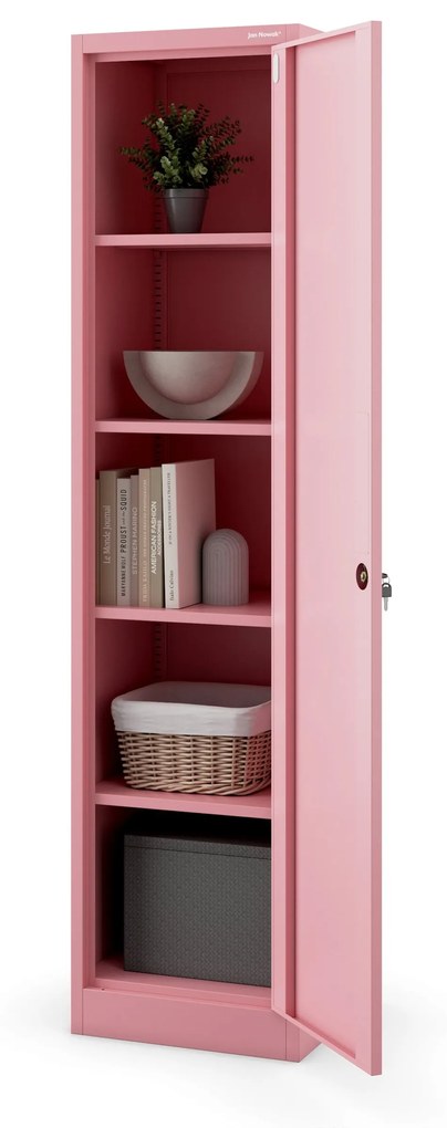 Keskeny irodai szekrény ALEX, 450 x 850 x 400 mm, Fresh Style: púderrózsaszín