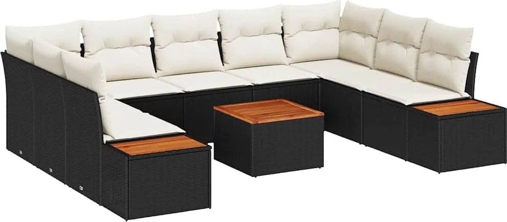 vidaXL Kerti Kanapé Szett párnával 10 pcs Fekete Poli rattan