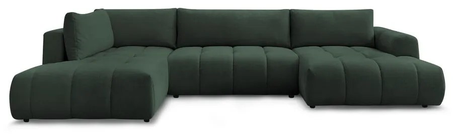 Zöld kinyitható-tárolóhelyes sarokkanapé (bal oldali-U alakú) Fuji – Bobochic Paris