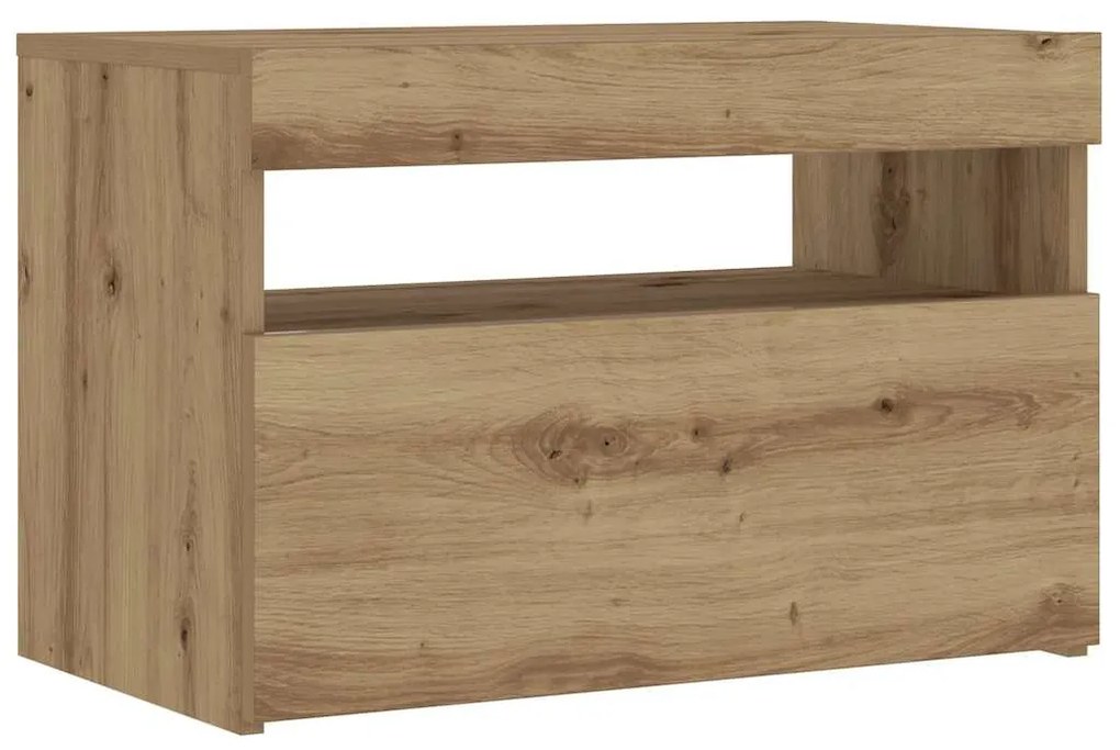 Éjjeli szekrény LED lámpákkal kézműves tölgy 60x35x40 cm
