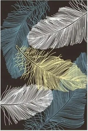 Szőnyeg 300x200cm Levelek Toll Zöld Nagy Modern Csúszásgátló Loft