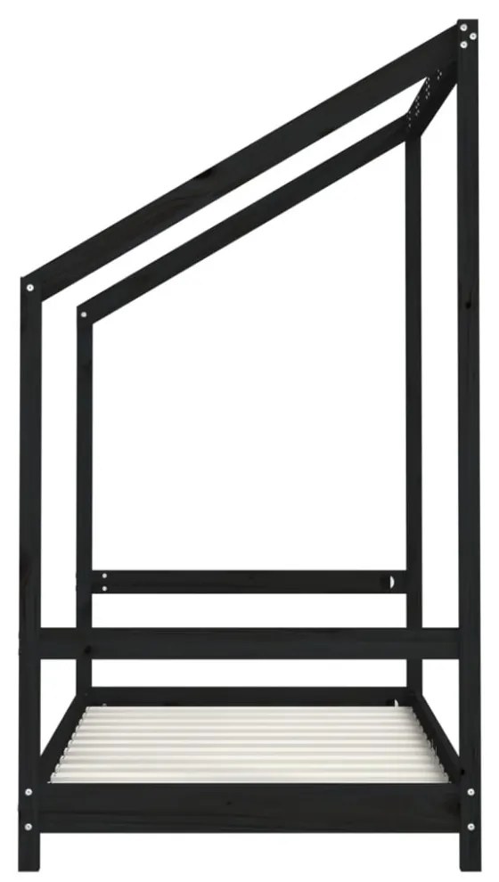 fekete tömör fenyőfa gyerekágykeret 2 x (80 x 160) cm