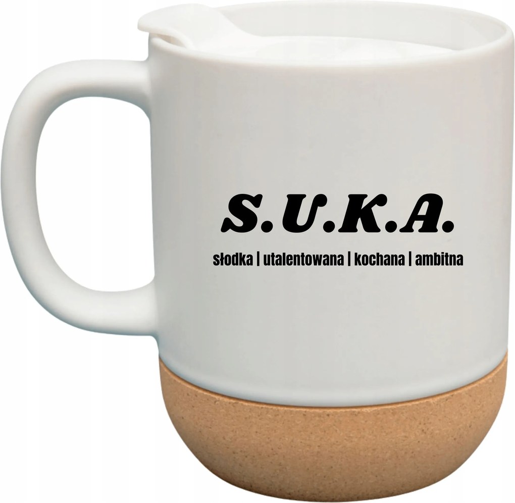 Fehér Bögre Fedéllel És Parafa Aljjal Ajándék S.u.k.a