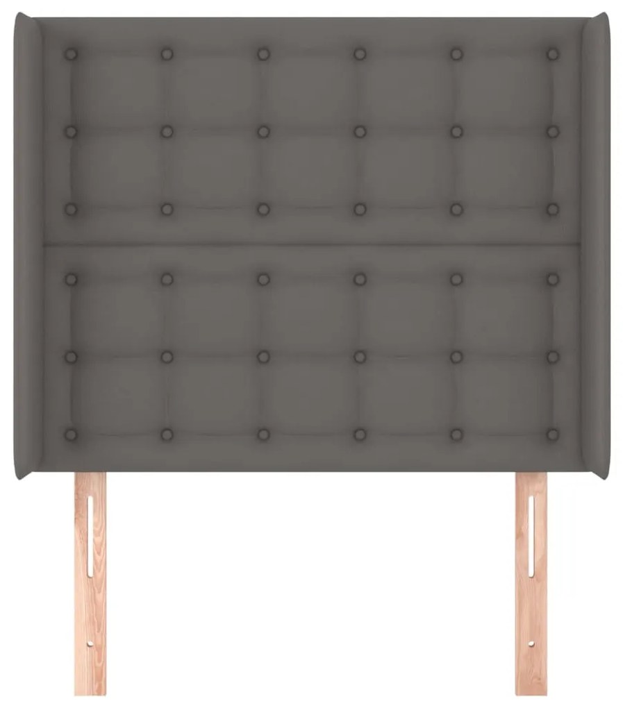 szürke műbőr fejtámla szárnyakkal 83x16x118/128 cm