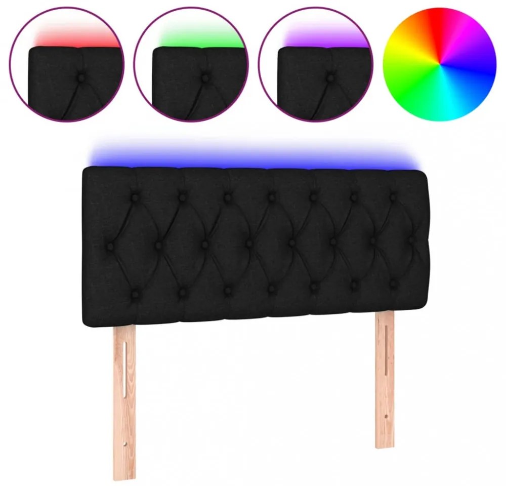 fekete szövet LED-es fejtámla 90 x 7 x 78/88 cm