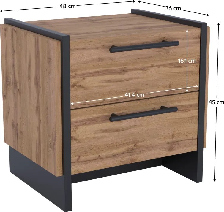 Éjjeliszekrény, 2 db-os szett, wotan tölgy/fekete, AMONI 2S