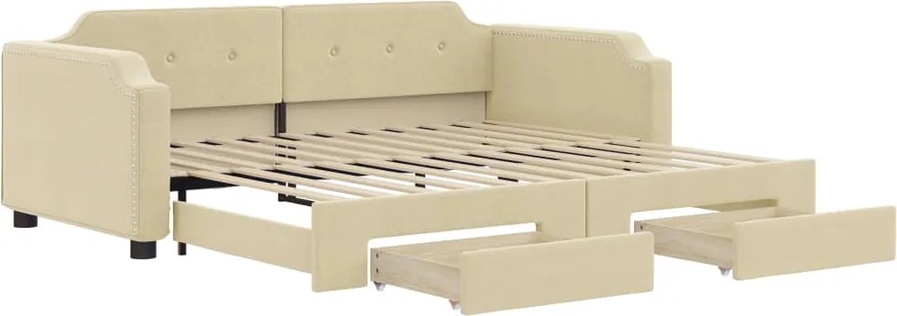 vidaXL krémszínű kihúzható szövetheverő fiókokkal 90 x 200 cm