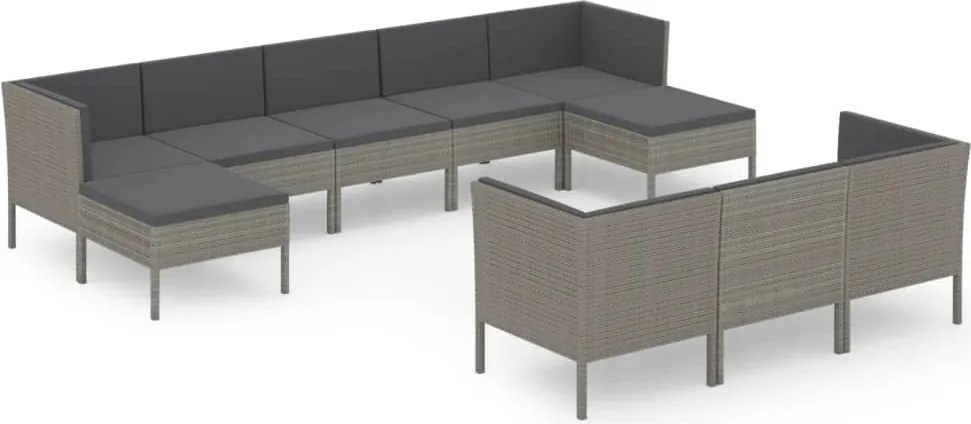 vidaXL 10 részes szürke polyrattan kerti bútorszett párnákkal