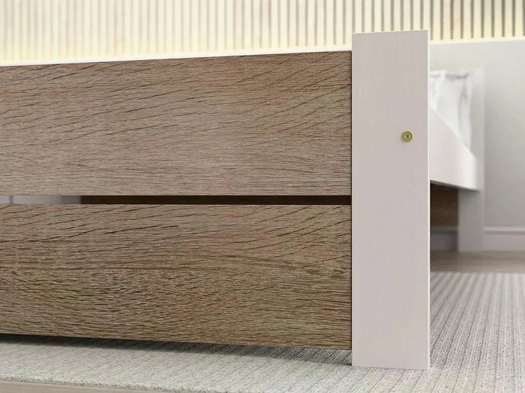 Ágy IKAROS DOUBLE 80 x 200 cm, fehér/dub sonoma Matrac: Deluxe 10 cm matraccal, Ágyrács: Deszkás ágyráccsal