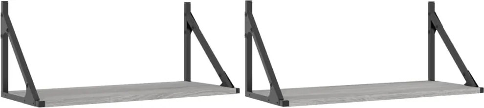 vidaXL 2 db szürke sonoma színű szerelt fa fali polc 60 x 25 x 25,5 cm