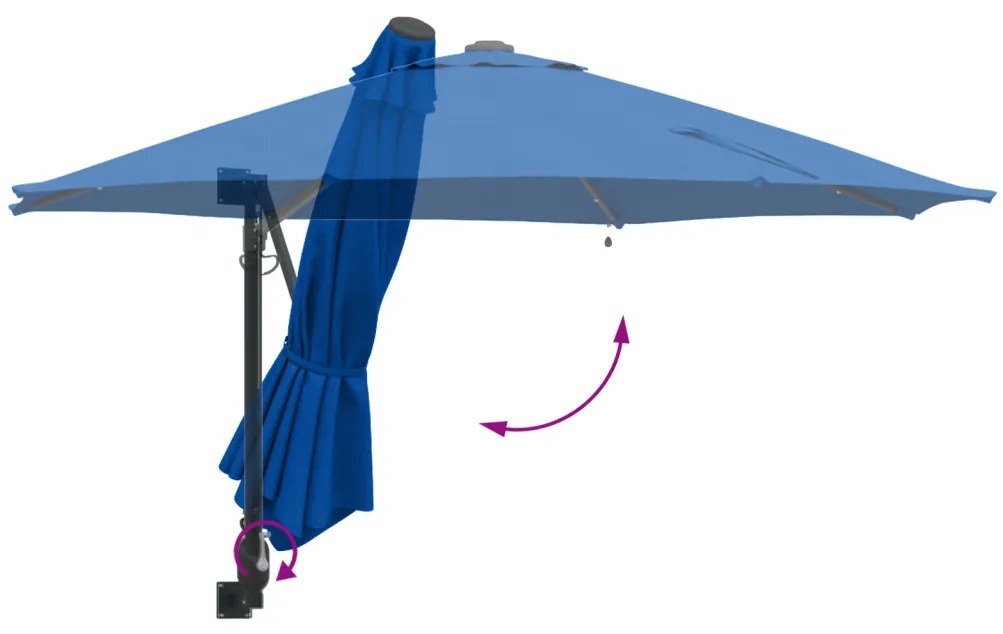 Falra szerelhető kerti napernyő LED-del Azúrkék 248 cm
