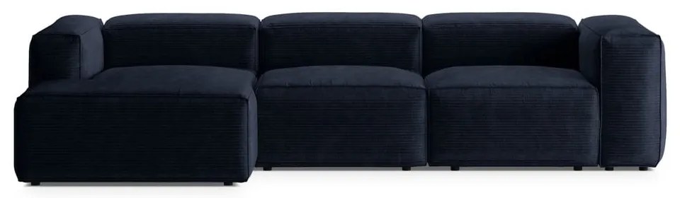 Sötétkék kordbársony sarokkanapé (bal oldali-heverő résszel) Bergano – Cosmopolitan Design