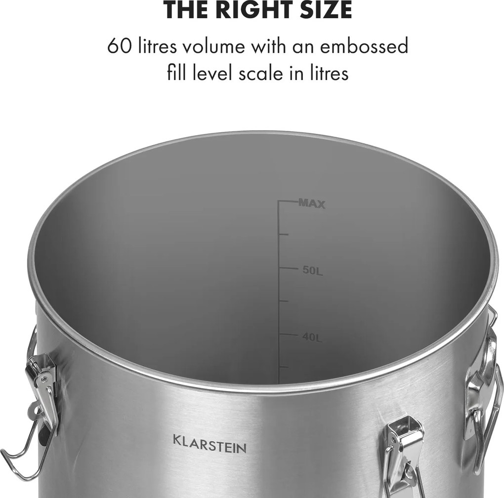 Klarstein Gärkeller Pro XL, erjesztő edény, 60 l, élesztő leeresztő szelep, rozsdamentes acél