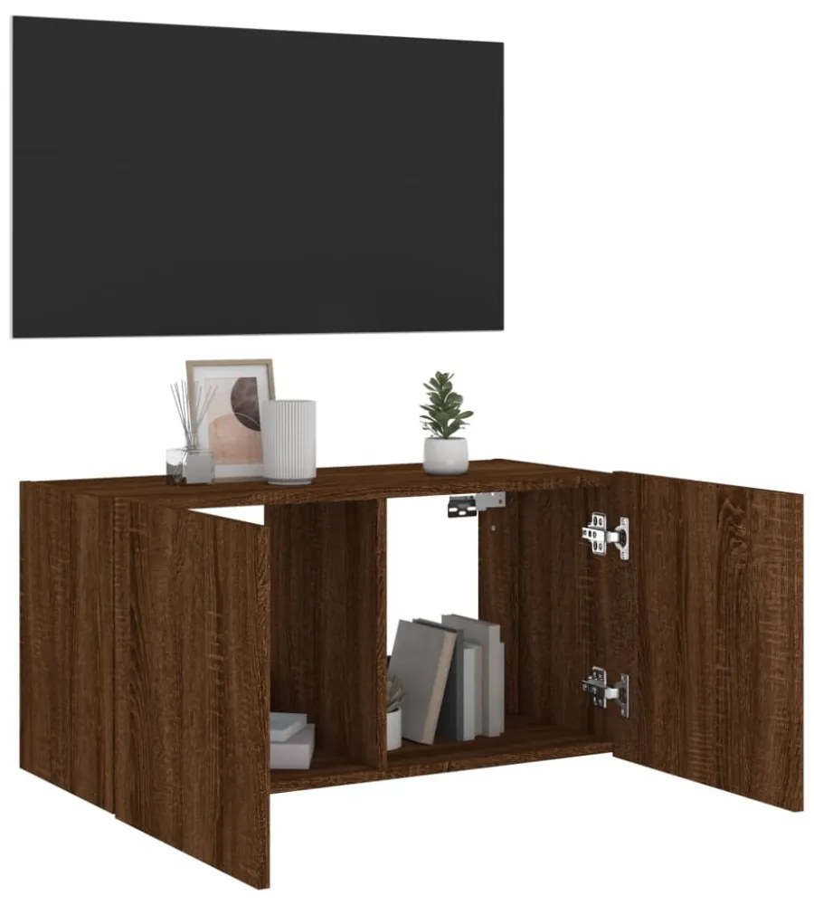 barna tölgyszínű fali TV-szekrény LED-del 80x35x41 cm