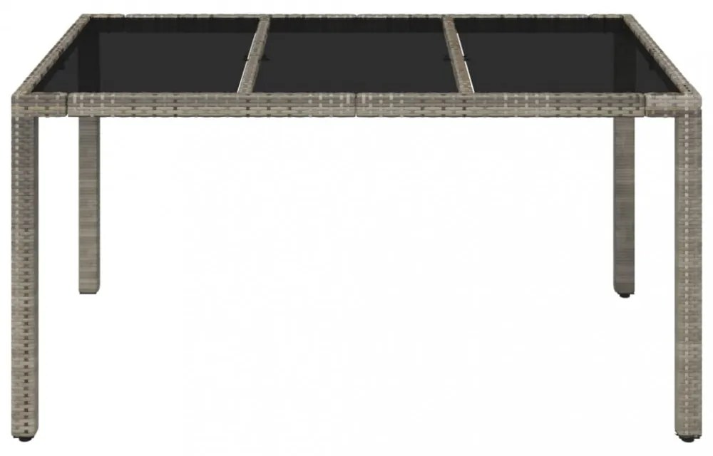 szürke polyrattan üveglapos kerti asztal 150 x 90 x 75 cm