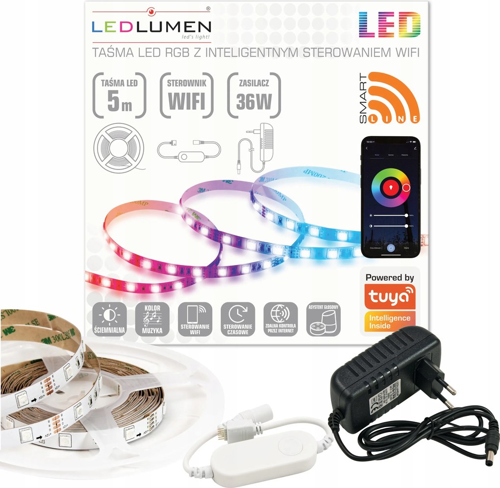 Led szalag Wifi 24W 12V 150 Smd 5050 5m Rgb Színes vonal Tuya Smart Life