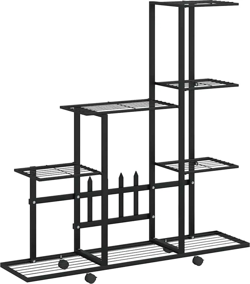 vidaXL fekete acél virágtartó állvány kerékkel 94,5 x 25 x 92,5 cm