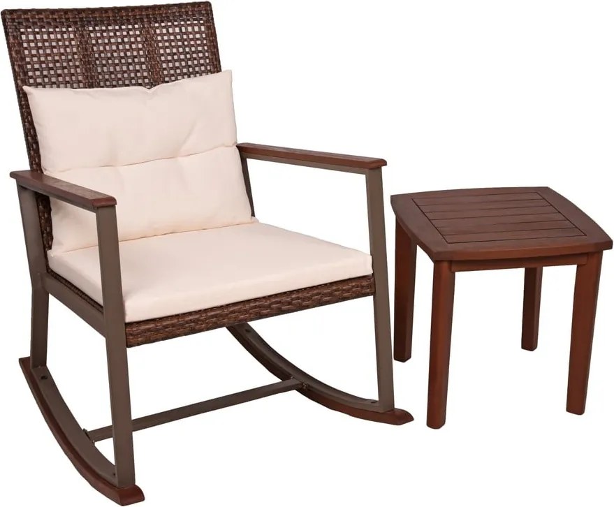 Sötétbarna tömörfa hintaszék asztallal Sinaloa – Garden Pleasure