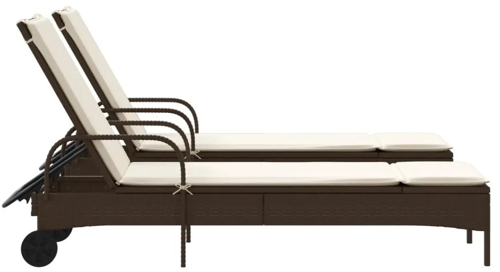 2 db barna polyrattan napozóágy párnával
