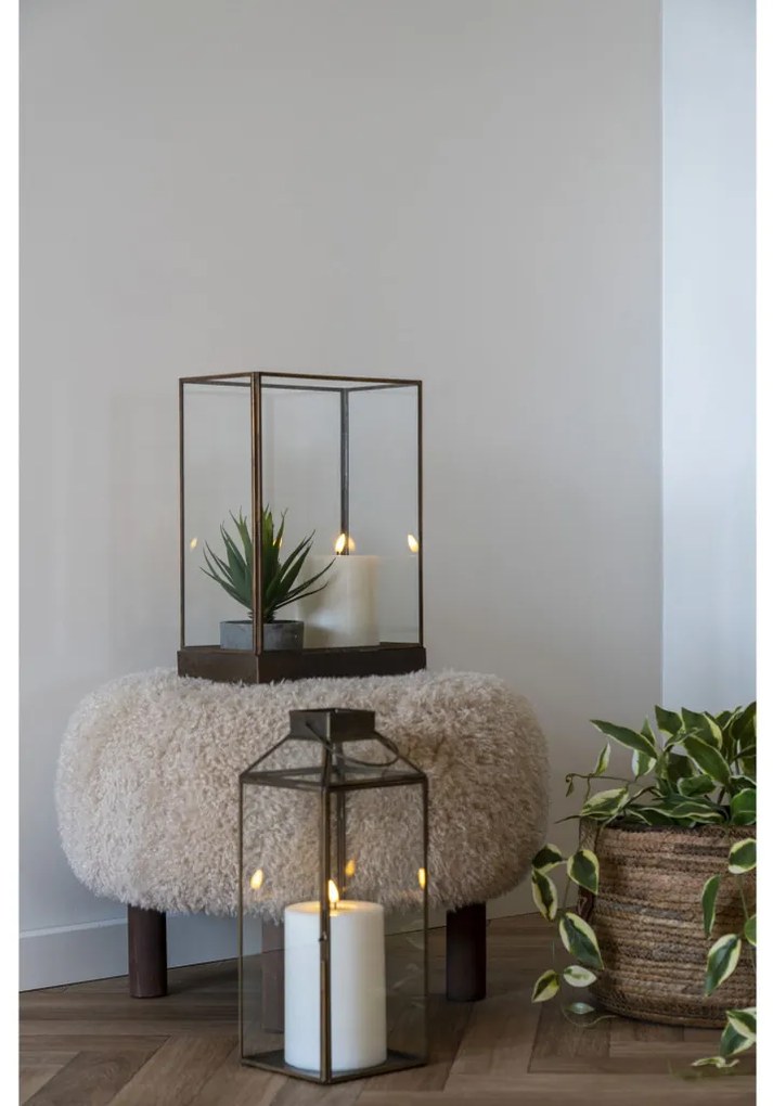 Mysore dekorációs lámpás, fém/üveg, antik réz színű