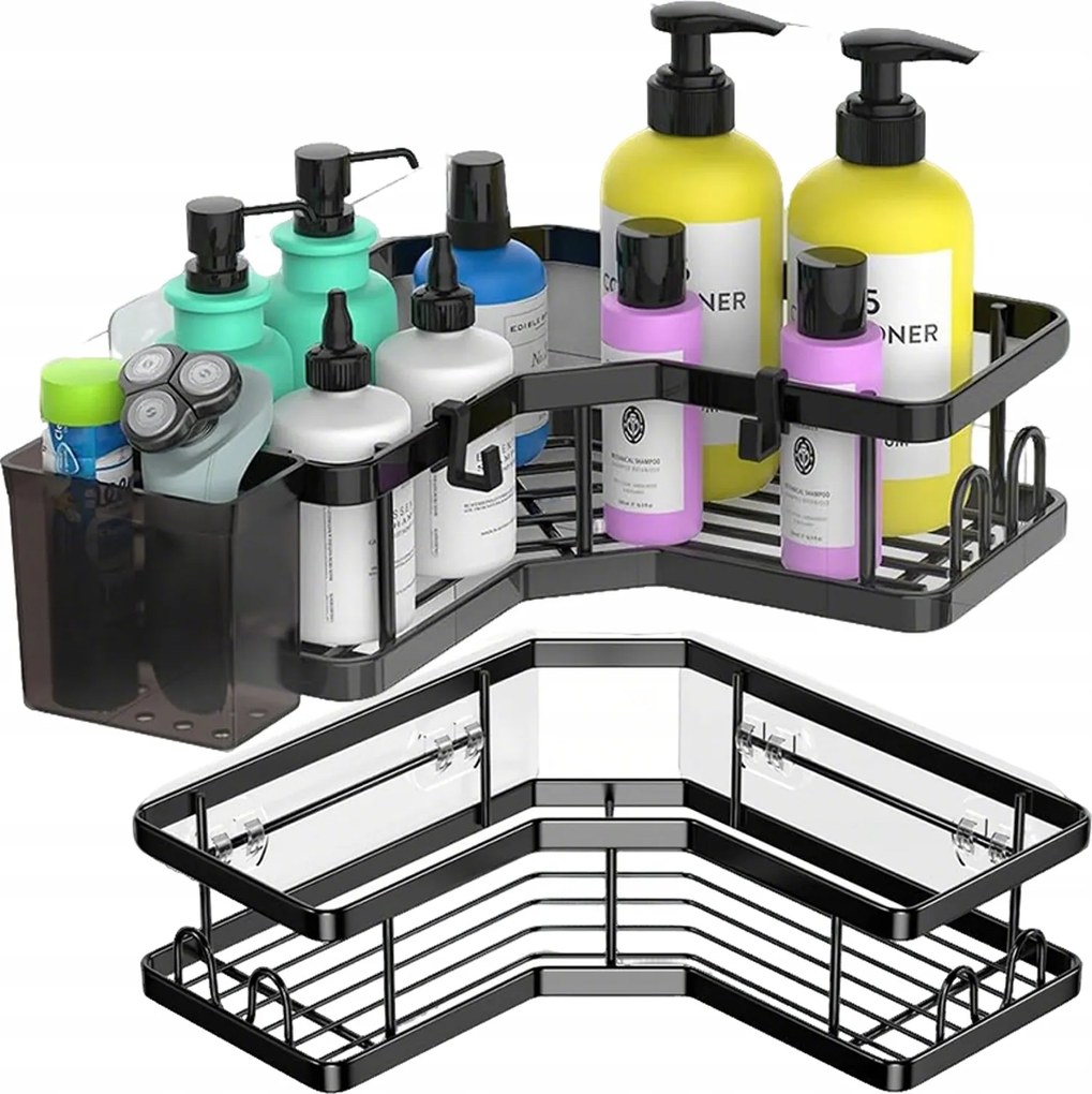 Fürdőszoba polc sarok szett 2db-os fúrás nélkül zuhany alá Loft