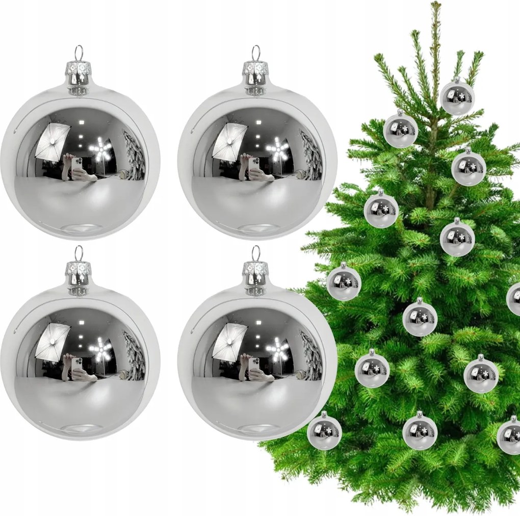 Ezüst Szklas karácsonyfadísz Gömb szett 4 db Lengyel Gömbök Karácsonyfagömbök