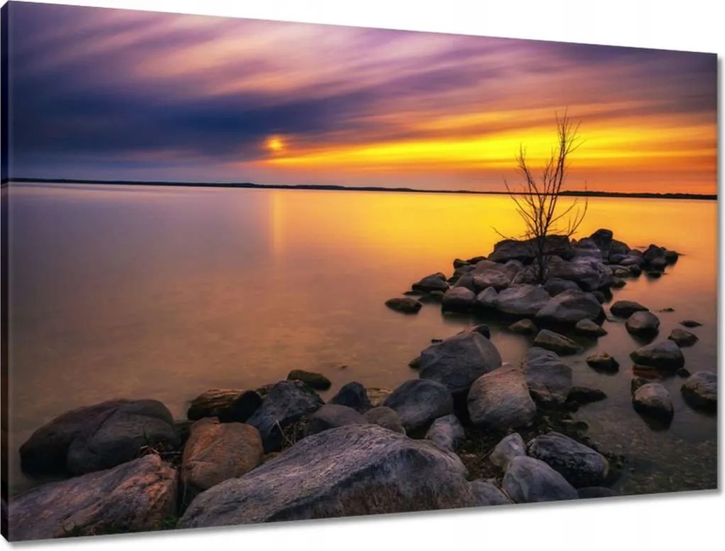 Vászonkép 90x60 Sziklák Tenger Naplemente