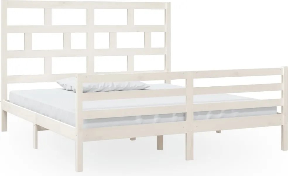 vidaXL Super King fehér tömör fa ágykeret 180 x 200 cm