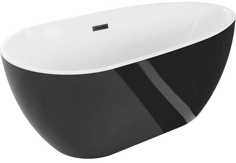 Mexen Eos, szabadon álló kád 150 x 75 cm, fehér-fekete, fekete matt túlfolyó, 52471507575-70