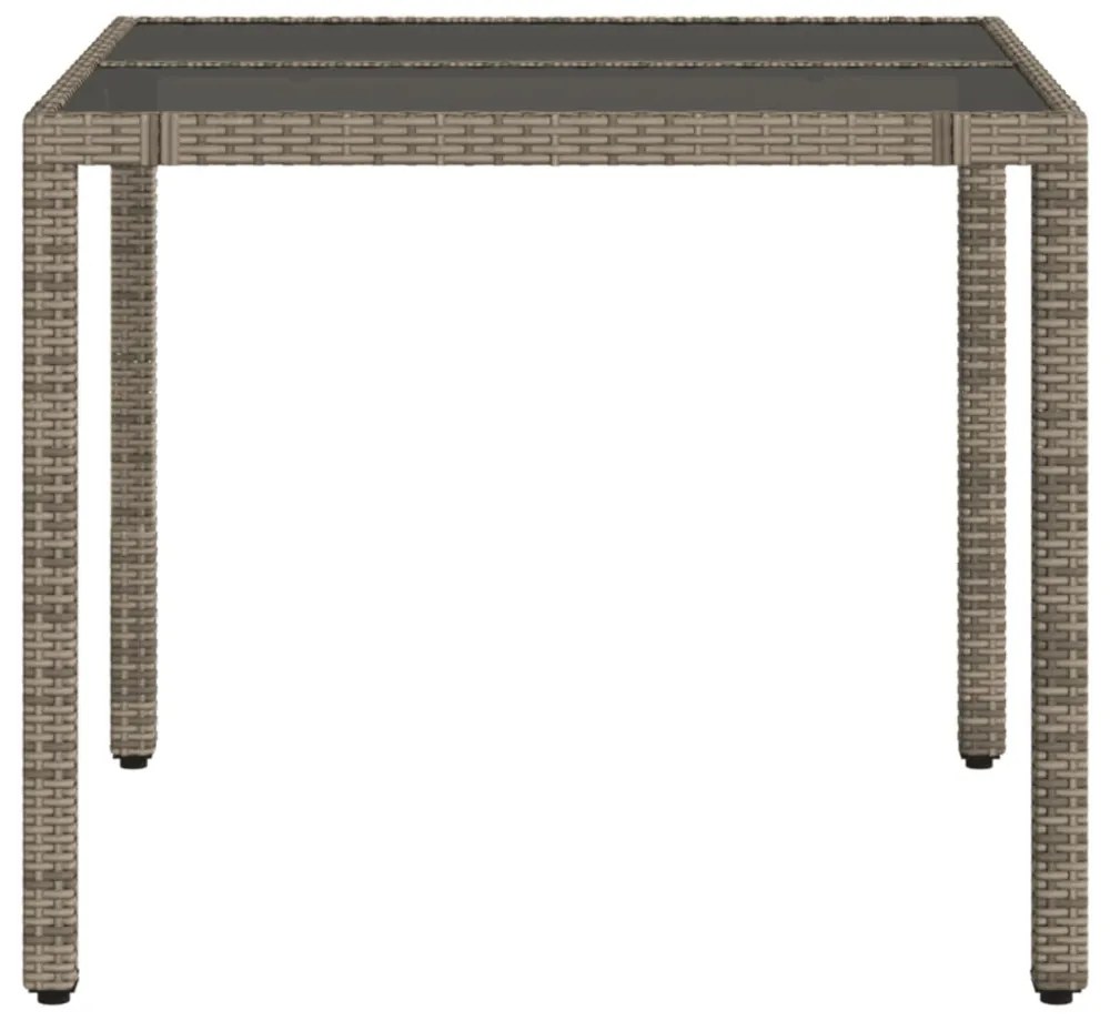 szürke polyrattan üveglapos kerti asztal 90 x 90 x 75 cm