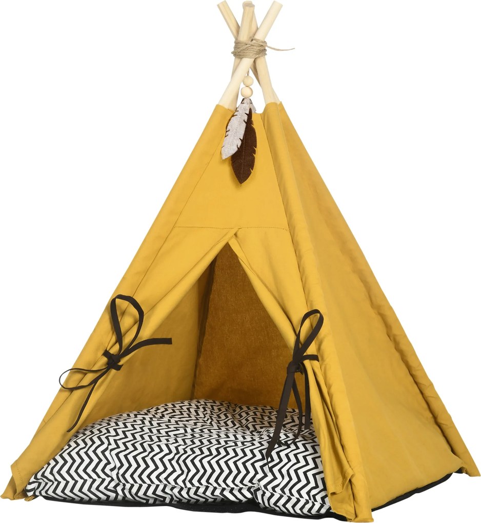 PawHut Tipi sátor háziállatoknak, macska sátor levehető és mosható párnával, nem csúszó aljú macska ház játékkal, 5 kg alatti macskák és miniatűr kuty