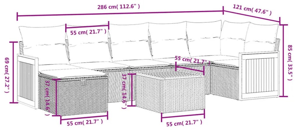 8 részes fekete polyrattan kerti ülőgarnitúra párnákkal