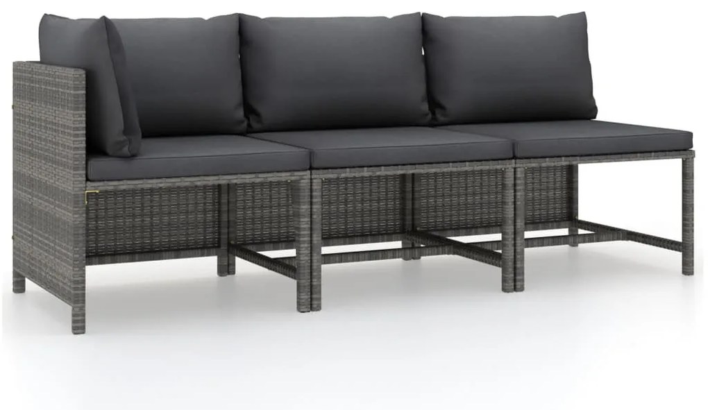 3 részes szürke polyrattan kerti bútorszett párnákkal