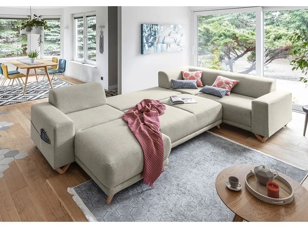 Bézs kinyitható-tárolóhelyes sarokkanapé (jobb oldali-U alakú) Classy Sophie – Miuform