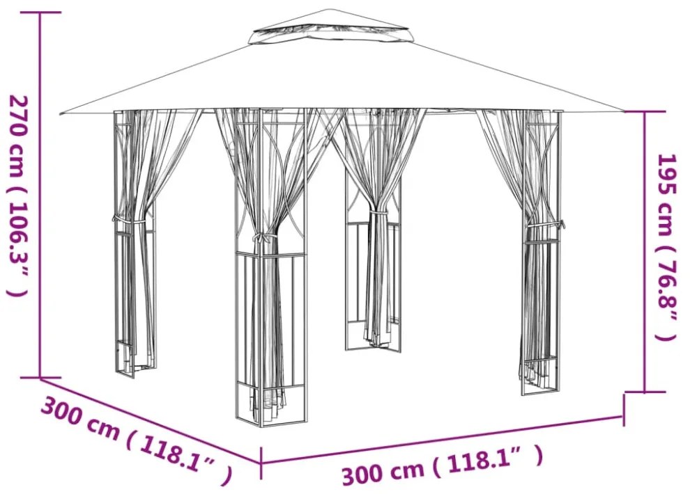 antracit acél pavilon oldalfalakkal 300 x 300 x 270 cm