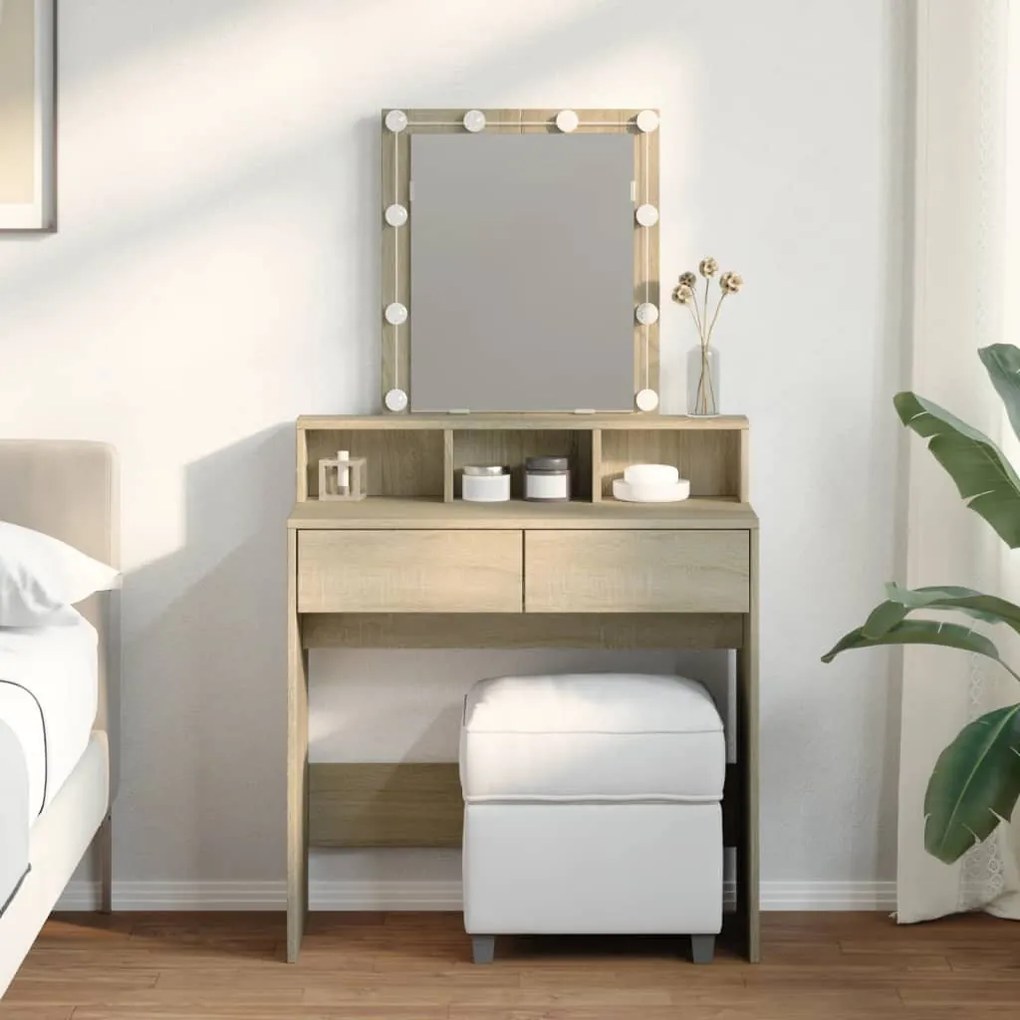 sonoma tölgy színű fésülködőasztal LED-del 80 x 41 x 144,5 cm