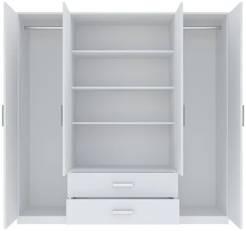 Gardróbszekrény Fehér Színben 4 Ajtóval és 2 Fiókkal. Tamina 200 cm.