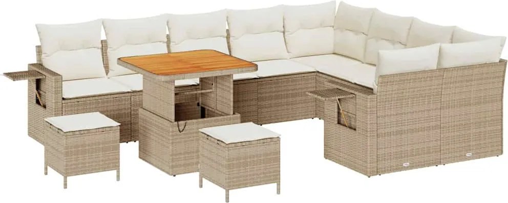 vidaXL Kerti Kanapé Szett 12 pcs Bézs polirattan