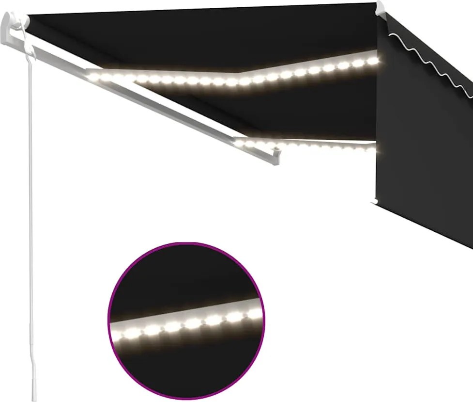 Szürke redőnyös, LED-es, szélérzékelős napellenző 4,5 x 3 m