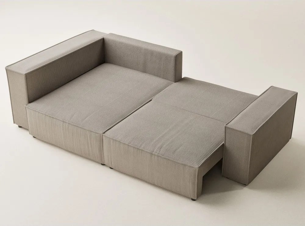 Bézs kordbársony kinyitható-tárolóhelyes sarokkanapé (bal oldali-L alakú) Tonga – Maison de Rêve