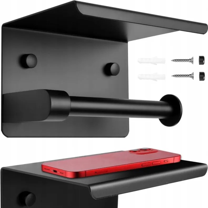 Wc Papír Tartó Állvány Fém Polccal, Dübelekkel, Szalaggal, Fekete