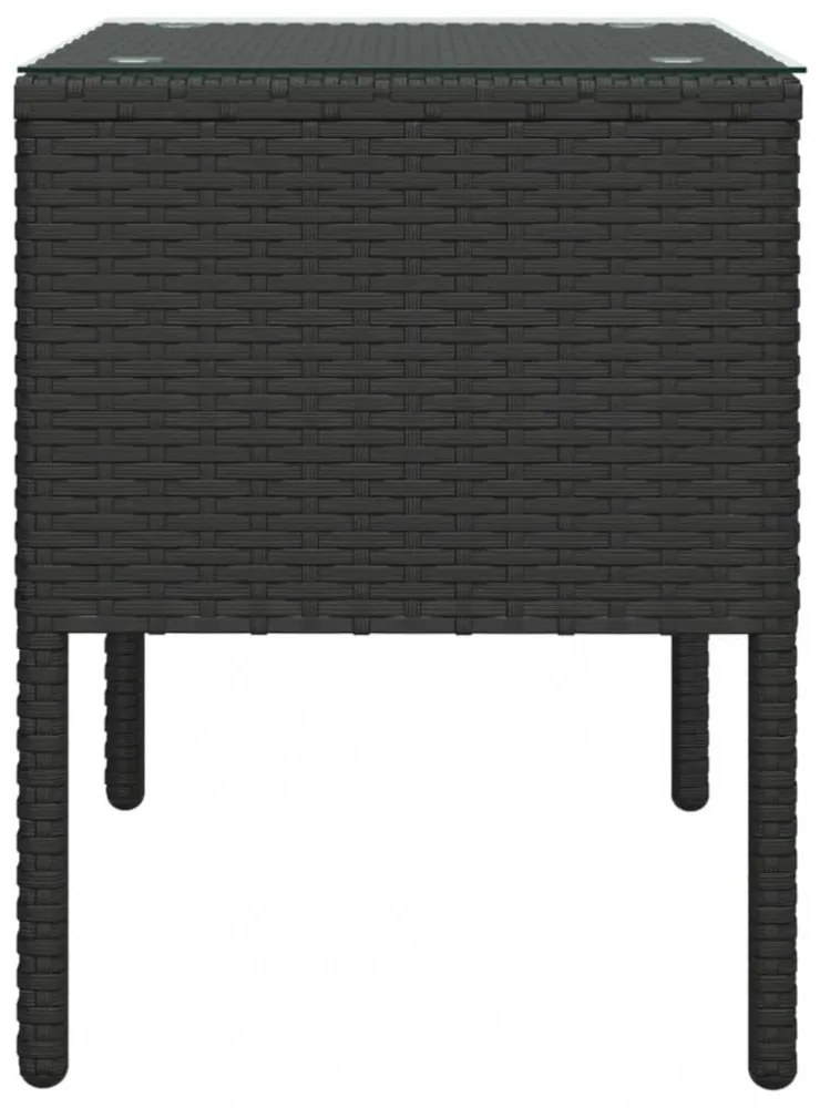 fekete polyrattan és edzett üveg kisasztal 53 x 37 x 48 cm